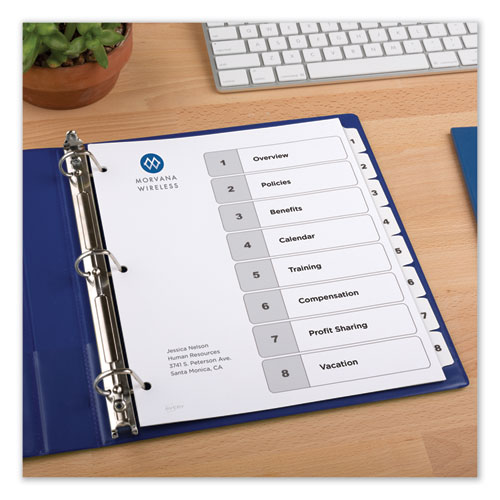 Picture of Customizable TOC Ready Index Black and White Dividers, 8-Tab, 1 to 8, 11 x 8.5, 1 Set