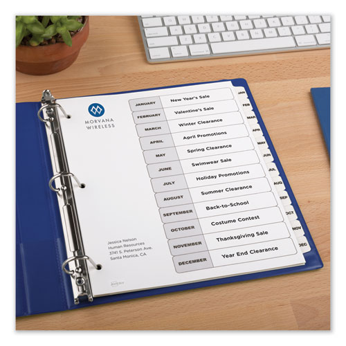 Picture of Customizable TOC Ready Index Black and White Dividers, 12-Tab, Jan. to Dec., 11 x 8.5, 1 Set