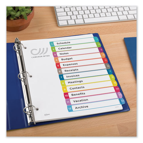 Picture of Customizable TOC Ready Index Multicolor Tab Dividers, 12-Tab, 1 to 12, 11 x 8.5, White, Contemporary Color Tabs, 1 Set