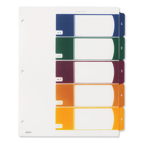 Picture of Customizable Table of Contents Ready Index Dividers with Multicolor Tabs, 5-Tab, 1 to 5, 11 x 8.5, Translucent, 1 Set