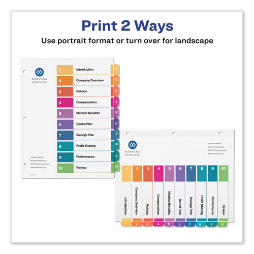 Picture of Customizable TOC Ready Index Multicolor Tab Dividers, Uncollated, 10-Tab, 1 to 10, 11 x 8.5, White, 24 Sets