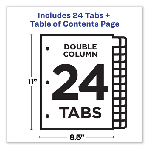 Picture of Customizable TOC Ready Index Double Column Multicolor Tab Dividers, 24-Tab, 1 to 24, 11 x 8.5, White, 1 Set