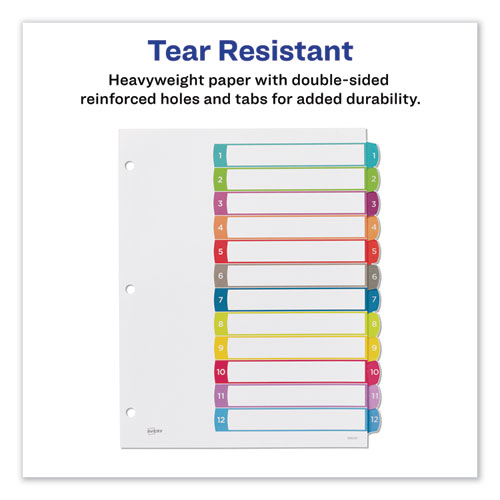 Picture of Customizable TOC Ready Index Multicolor Tab Dividers, 12-Tab, 1 to 12, 11 x 8.5, White, Contemporary Color Tabs, 1 Set