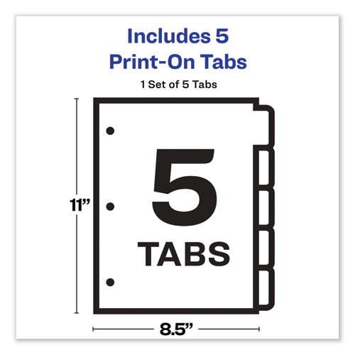 Picture of Customizable Print-On Dividers, 3-Hole Punched, 5-Tab, 11 x 8.5, White, 1 Set