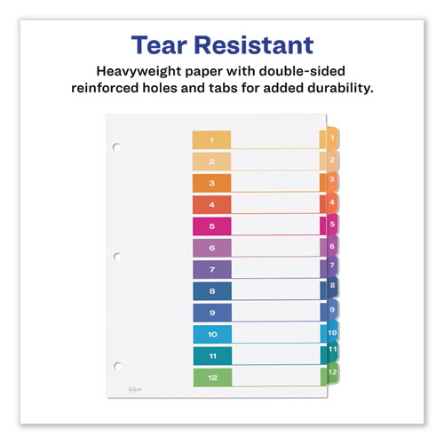 Picture of Customizable TOC Ready Index Multicolor Tab Dividers, 12-Tab, 1 to 12, 11 x 8.5, White, Traditional Color Tabs, 6 Sets