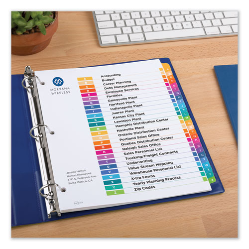 Picture of Customizable Table of Contents Ready Index Dividers with Multicolor Tabs, 26-Tab, A to Z, 11 x 8.5, White, 1 Set