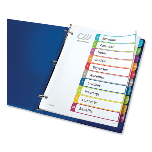 Picture of Customizable TOC Ready Index Multicolor Tab Dividers, 10-Tab, 1 to 10, 11 x 8.5, White, Contemporary Color Tabs, 1 Set