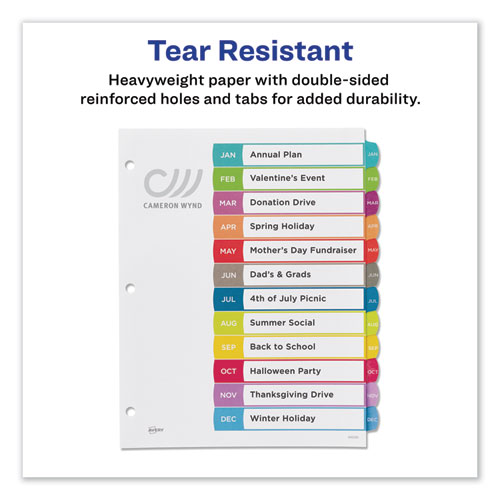 Picture of Customizable TOC Ready Index Multicolor Tab Dividers, 12-Tab, Jan. to Dec., 11 x 8.5, White, Contemporary Color Tabs, 1 Set