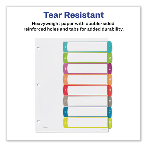 Picture of Customizable TOC Ready Index Multicolor Tab Dividers, 8-Tab, 1 to 8, 11 x 8.5, White, Contemporary Color Tabs, 1 Set