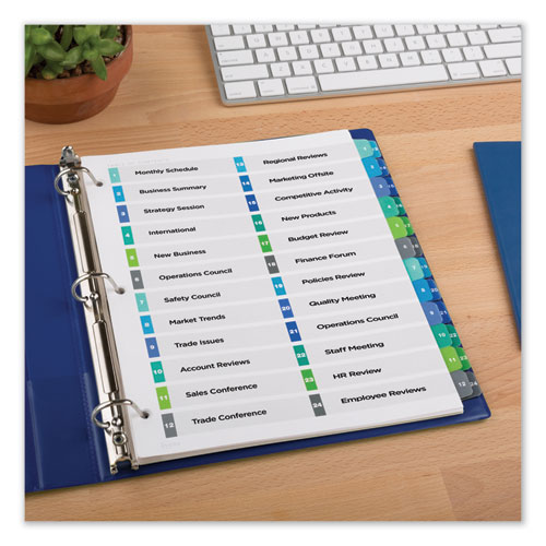 Picture of Customizable TOC Ready Index Double Column Multicolor Tab Dividers, 24-Tab, 1 to 24, 11 x 8.5, White, 1 Set