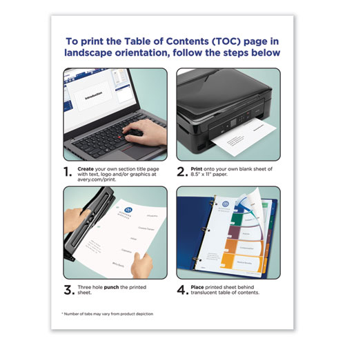 Picture of Customizable Table of Contents Ready Index Dividers with Multicolor Tabs, 10-Tab, 1 to 10, 11 x 8.5, Translucent, 1 Set