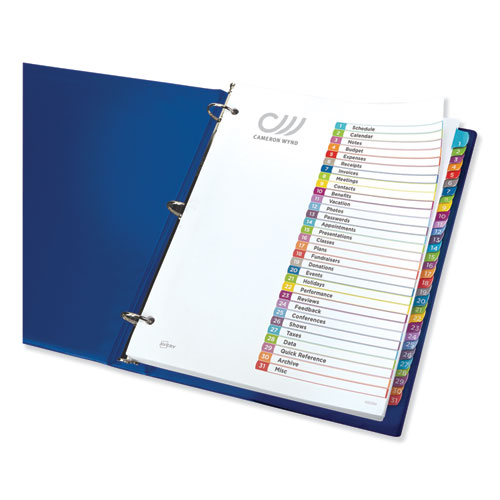 Picture of Customizable TOC Ready Index Multicolor Tab Dividers, 31-Tab, 1 to 31, 11 x 8.5, White, Contemporary Color Tabs, 1 Set