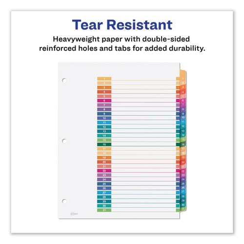 Picture of Customizable Table of Contents Ready Index Dividers with Multicolor Tabs, 31-Tab, 1 to 31, 11 x 8.5, White, 1 Set