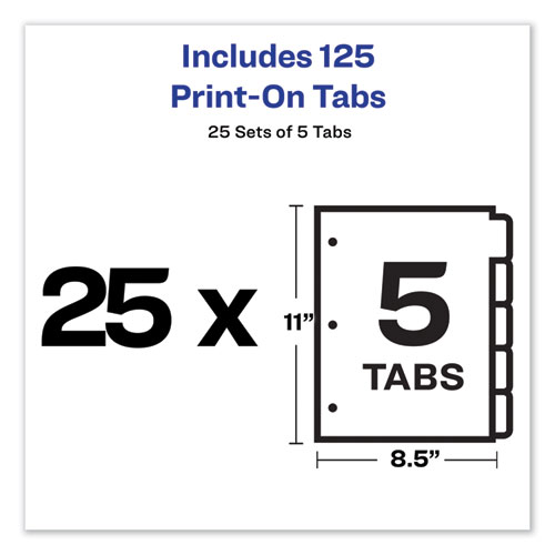 Picture of Customizable Print-On Dividers, 3-Hole Punched, 5-Tab, 11 x 8.5, White, 25 Sets