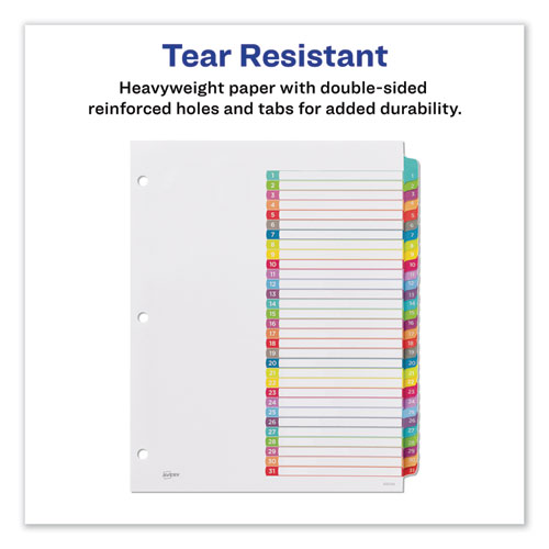 Picture of Customizable TOC Ready Index Multicolor Tab Dividers, 31-Tab, 1 to 31, 11 x 8.5, White, Contemporary Color Tabs, 1 Set