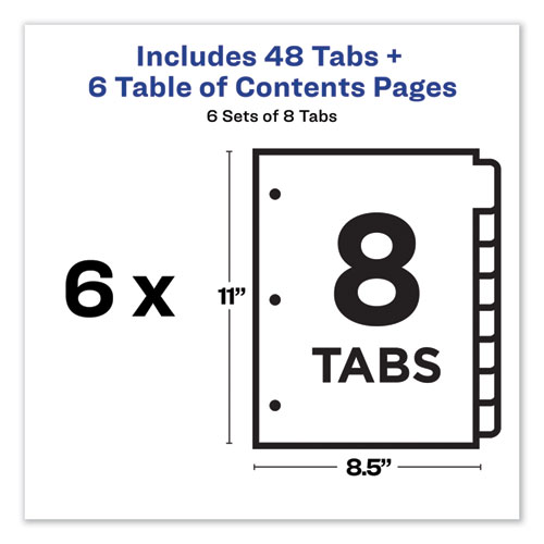 Picture of Customizable TOC Ready Index Multicolor Tab Dividers, 8-Tab, 1 to 8, 11 x 8.5, White, Traditional Color Tabs, 6 Sets