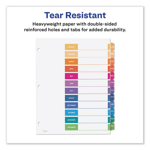 Picture of Customizable TOC Ready Index Multicolor Tab Dividers, 12-Tab, Jan. to Dec., 11 x 8.5, White, Traditional Color Tabs, 1 Set