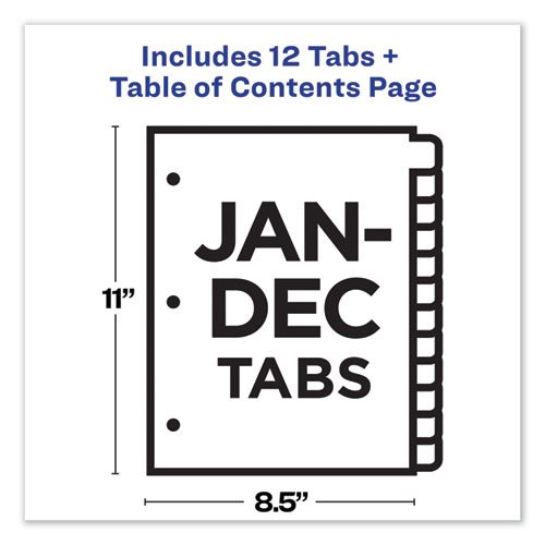 Picture of Customizable TOC Ready Index Multicolor Tab Dividers, 12-Tab, Jan. to Dec., 11 x 8.5, White, Traditional Color Tabs, 1 Set