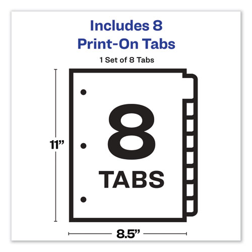 Picture of Customizable Print-On Dividers, 3-Hole Punched, 8-Tab, 11 x 8.5, White, 1 Set