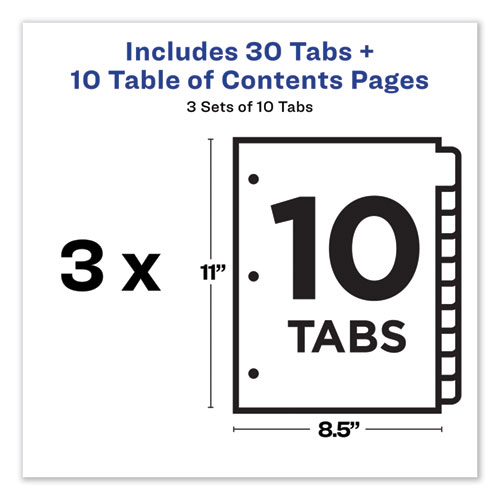 Picture of Customizable Table of Contents Ready Index Dividers with Multicolor Tabs, 10-Tab, 1 to 10, 11 x 8.5, White, 3 Sets