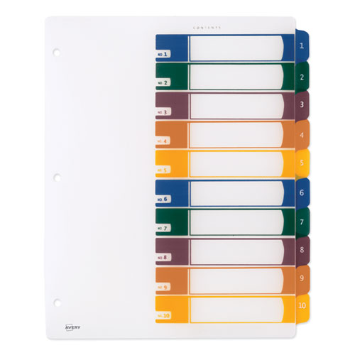 Picture of Customizable Table of Contents Ready Index Dividers with Multicolor Tabs, 10-Tab, 1 to 10, 11 x 8.5, Translucent, 1 Set