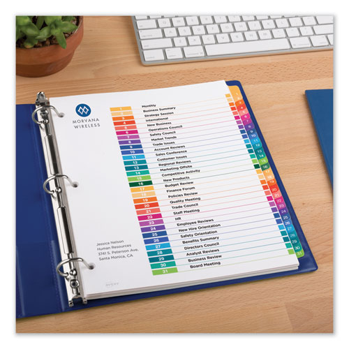 Picture of Customizable Table of Contents Ready Index Dividers with Multicolor Tabs, 31-Tab, 1 to 31, 11 x 8.5, White, 1 Set