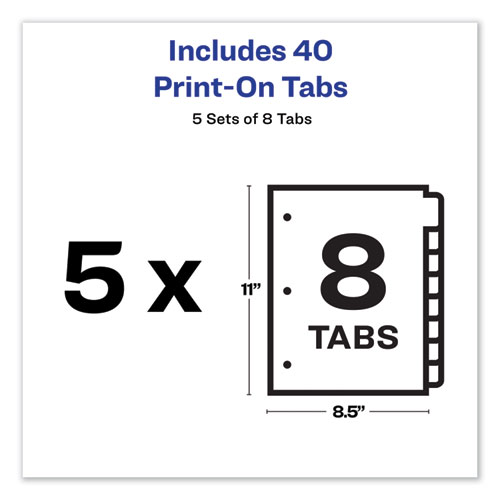 Picture of Customizable Print-On Dividers, 3-Hole Punched, 8-Tab, 11 x 8.5, White, 5 Sets