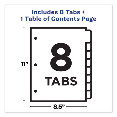 Picture of Customizable TOC Ready Index Multicolor Tab Dividers, 8-Tab, 1 to 8, 11 x 8.5, White, Contemporary Color Tabs, 1 Set