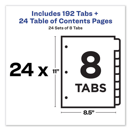 Picture of Customizable TOC Ready Index Multicolor Tab Dividers, Uncollated, 8-Tab, 1 to 8, 11 x 8.5, White, 24 Sets