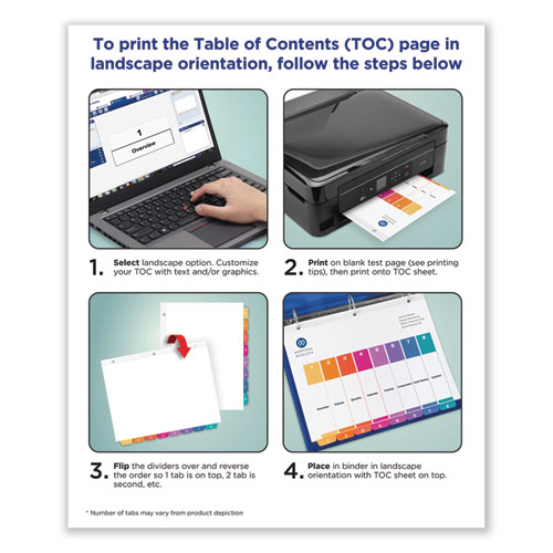 Picture of Customizable Table of Contents Ready Index Dividers with Multicolor Tabs, 31-Tab, 1 to 31, 11 x 8.5, White, 1 Set