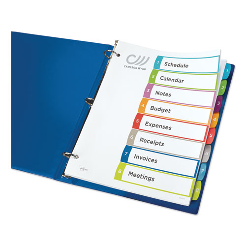 Picture of Customizable TOC Ready Index Multicolor Tab Dividers, 8-Tab, 1 to 8, 11 x 8.5, White, Contemporary Color Tabs, 1 Set