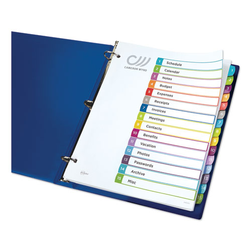 Picture of Customizable TOC Ready Index Multicolor Tab Dividers, 15-Tab, 1 to 15, 11 x 8.5, White, Contemporary Color Tabs, 1 Set