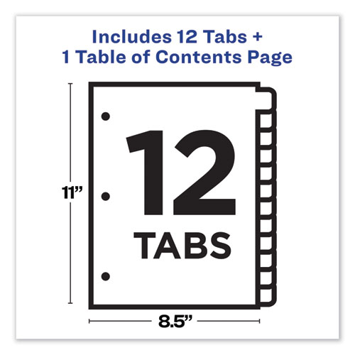 Picture of Customizable TOC Ready Index Multicolor Tab Dividers, 12-Tab, 1 to 12, 11 x 8.5, White, Traditional Color Tabs, 1 Set