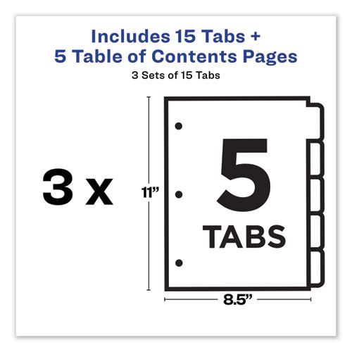 Picture of Customizable Table of Contents Ready Index Dividers with Multicolor Tabs, 5-Tab, 1 to 5, 11 x 8.5, White, 3 Sets