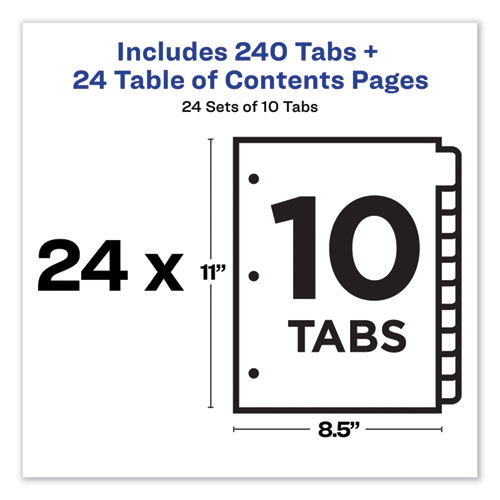 Picture of Customizable TOC Ready Index Multicolor Tab Dividers, Uncollated, 10-Tab, 1 to 10, 11 x 8.5, White, 24 Sets