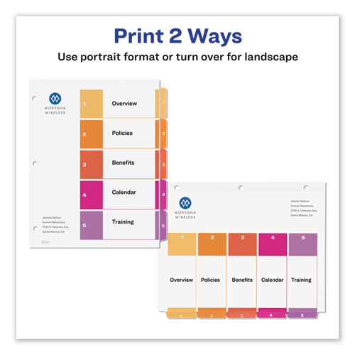 Picture of Customizable TOC Ready Index Multicolor Tab Dividers, Uncollated, 5-Tab, 1 to 5, 11 x 8.5, White, 24 Sets