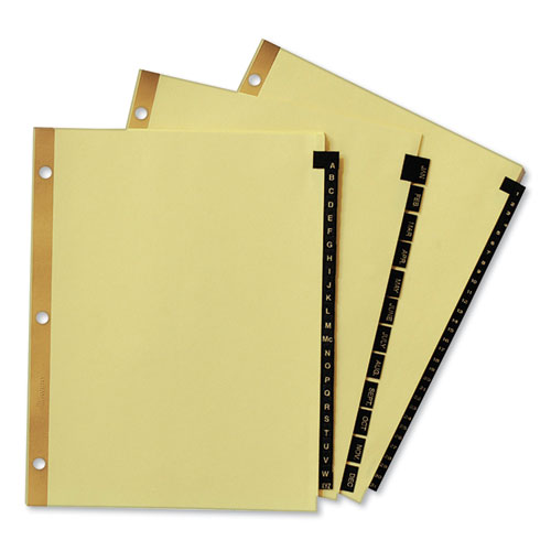 Picture of Preprinted Black Leather Tab Dividers w/Gold Reinforced Edge, 31-Tab, 1 to 31, 11 x 8.5, Buff, 1 Set