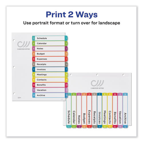 Picture of Customizable TOC Ready Index Multicolor Tab Dividers, 12-Tab, 1 to 12, 11 x 8.5, White, Contemporary Color Tabs, 1 Set