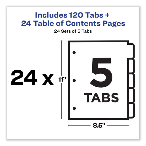 Picture of Customizable TOC Ready Index Multicolor Tab Dividers, Uncollated, 5-Tab, 1 to 5, 11 x 8.5, White, 24 Sets