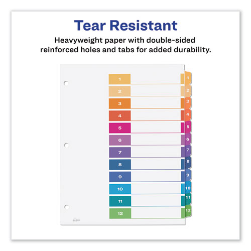 Picture of Customizable TOC Ready Index Multicolor Tab Dividers, 12-Tab, 1 to 12, 11 x 8.5, White, Traditional Color Tabs, 1 Set