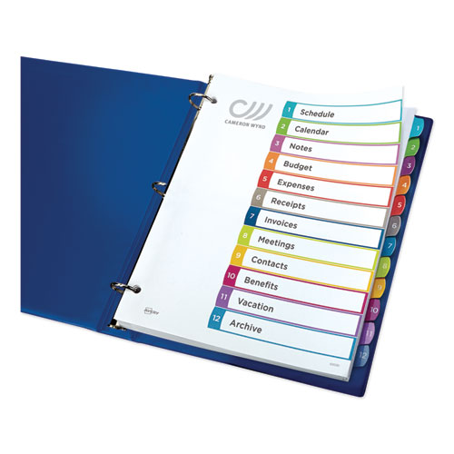 Picture of Customizable TOC Ready Index Multicolor Tab Dividers, 12-Tab, 1 to 12, 11 x 8.5, White, Contemporary Color Tabs, 1 Set