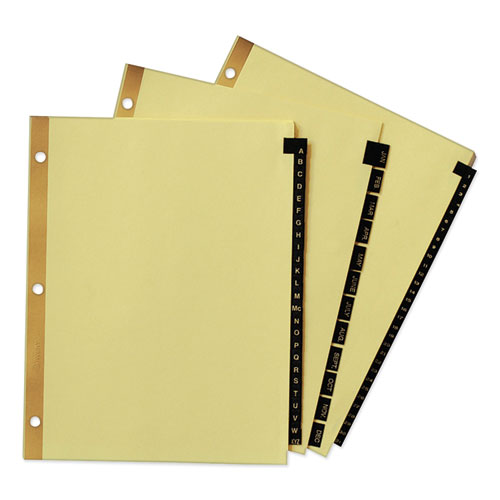 Picture of Preprinted Black Leather Tab Dividers w/Gold Reinforced Edge, 25-Tab, A to Z, 11 x 8.5, Buff, 1 Set