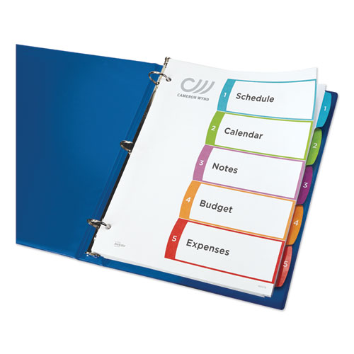 Picture of Customizable TOC Ready Index Multicolor Tab Dividers, 5-Tab, 1 to 5, 11 x 8.5, White, Contemporary Color Tabs, 1 Set