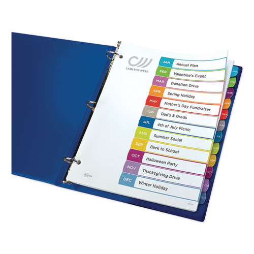 Picture of Customizable TOC Ready Index Multicolor Tab Dividers, 12-Tab, Jan. to Dec., 11 x 8.5, White, Contemporary Color Tabs, 1 Set