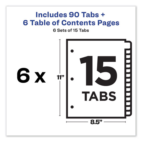 Picture of Customizable TOC Ready Index Multicolor Tab Dividers, 15-Tab, 1 to 15, 11 x 8.5, White, Traditional Color Tabs, 6 Sets