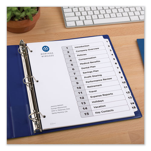 Picture of Customizable TOC Ready Index Black and White Dividers, 15-Tab, 1 to 15, 11 x 8.5, 1 Set