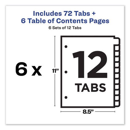 Picture of Customizable TOC Ready Index Multicolor Tab Dividers, 12-Tab, 1 to 12, 11 x 8.5, White, Traditional Color Tabs, 6 Sets