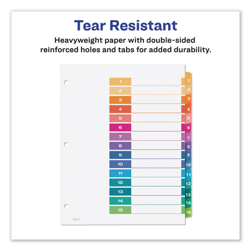 Picture of Customizable TOC Ready Index Multicolor Tab Dividers, 15-Tab, 1 to 15, 11 x 8.5, White, Traditional Color Tabs, 6 Sets