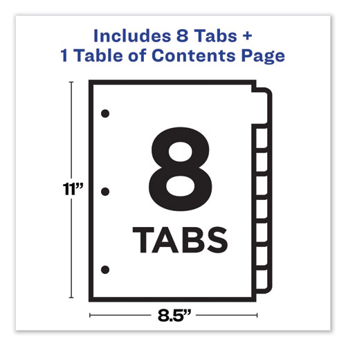 Picture of Customizable Table of Contents Ready Index Dividers with Multicolor Tabs, 8-Tab, 1 to 8, 11 x 8.5, Translucent, 1 Set