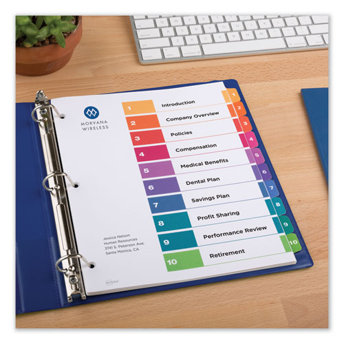 Picture of Customizable Table of Contents Ready Index Dividers with Multicolor Tabs, 10-Tab, 1 to 10, 11 x 8.5, White, 3 Sets